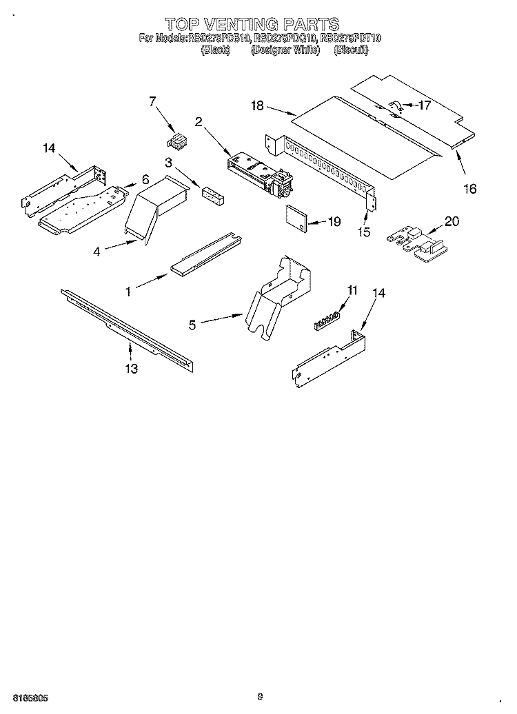 TOP VENTING, OPTIONAL Diagram and Parts List for RBD275PDB10  Whirlpool Wall Oven