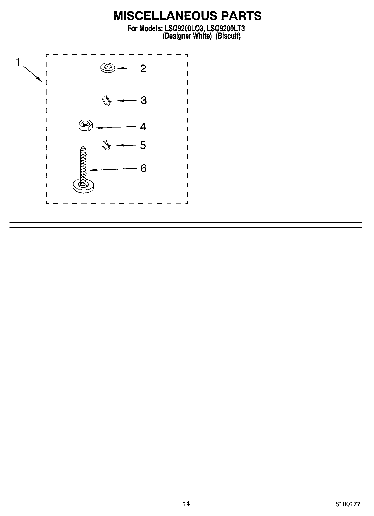MISCELLANEOUS PARTS - OPTIONAL PARTS (NOT INCLUDED) Diagram and Parts List for LSQ9200LT3  Whirlpool Washer