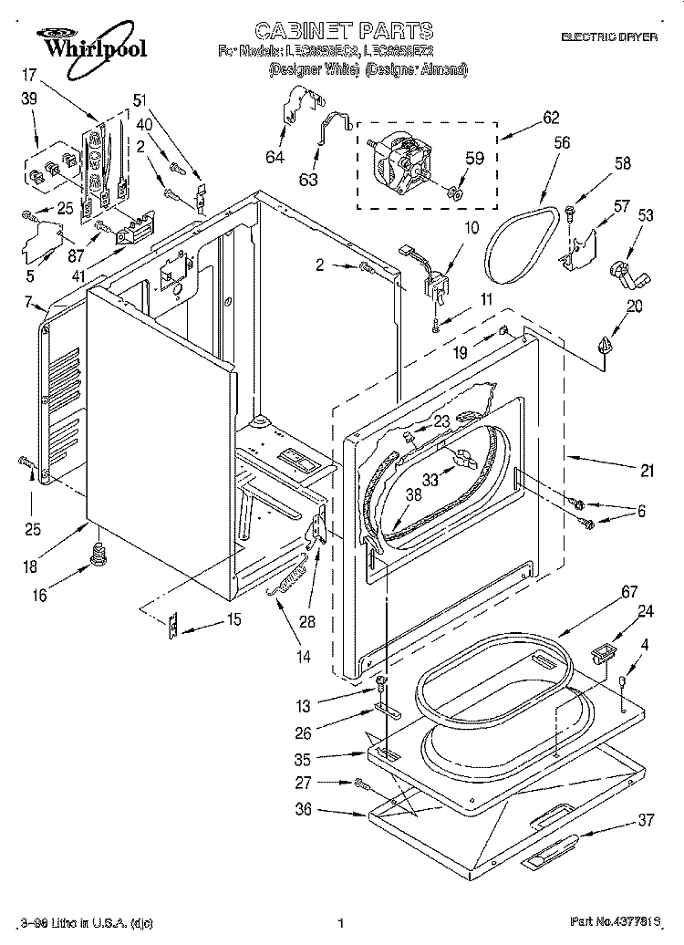 SECTION Diagram and Parts List for LEC8858EZ2  Whirlpool Dryer