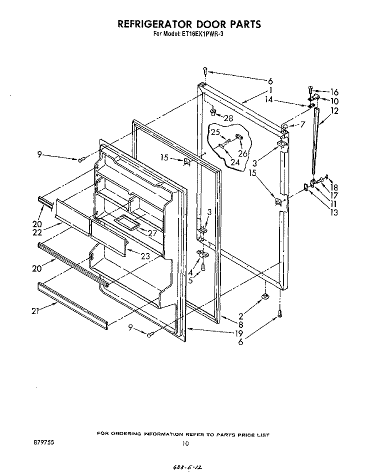 REFRIGERATOR DOOR , NOT ILLUSTRATED Diagram and Parts List for ET16EK1PWR3  Whirlpool Refrigerator