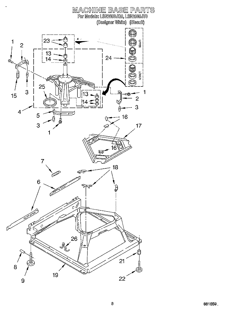 MACHINE BASE Diagram and Parts List for LSN2000JQ0  Whirlpool Washer