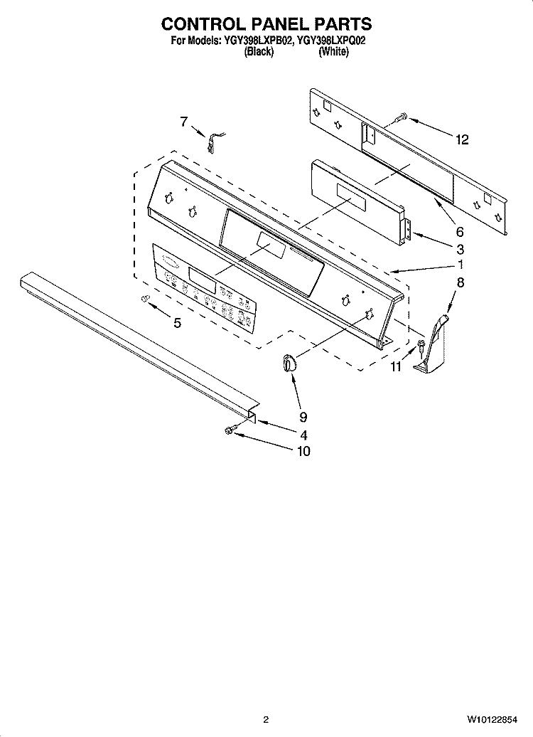 CONTROL PANEL PARTS Diagram and Parts List for YGY398LXPB02  Whirlpool Range