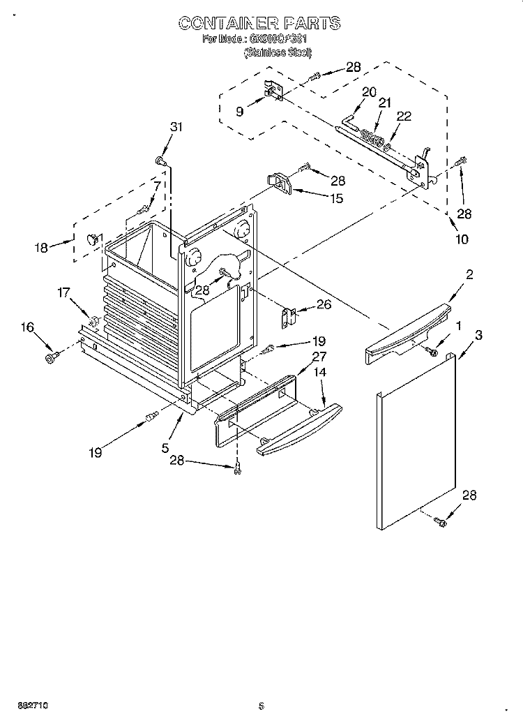 CONTAINER Diagram and Parts List for GX900QPGS1  Whirlpool Trash Compactor