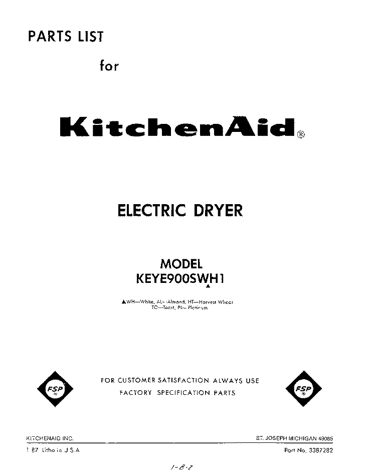 SECTION Diagram and Parts List for KEYE900SWH1  KitchenAid Dryer