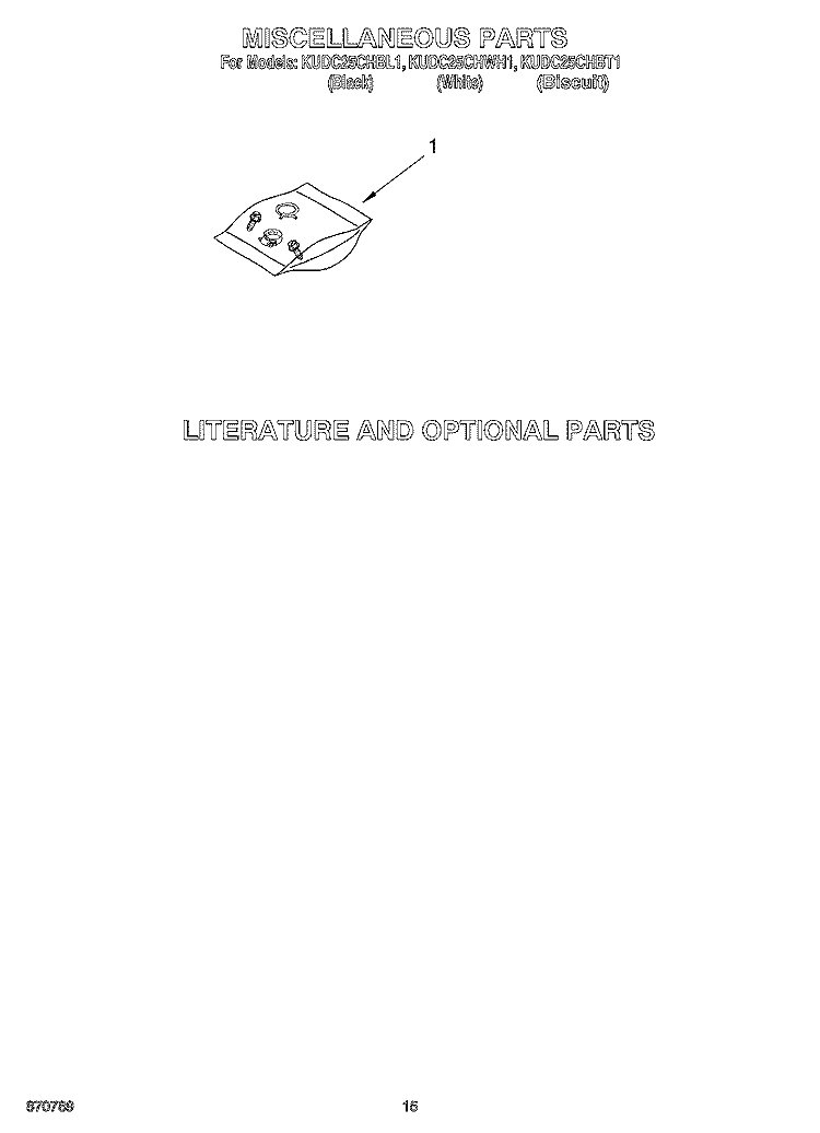 MISCELLANEOUS, OPTIONAL Diagram and Parts List for KUDC25CHBT1  KitchenAid Dishwasher
