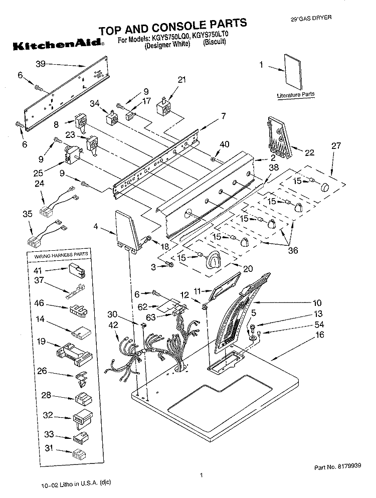 TOP AND CONSOLE, LIT/OPTIONAL Diagram and Parts List for KGYS750LT0  KitchenAid Dryer