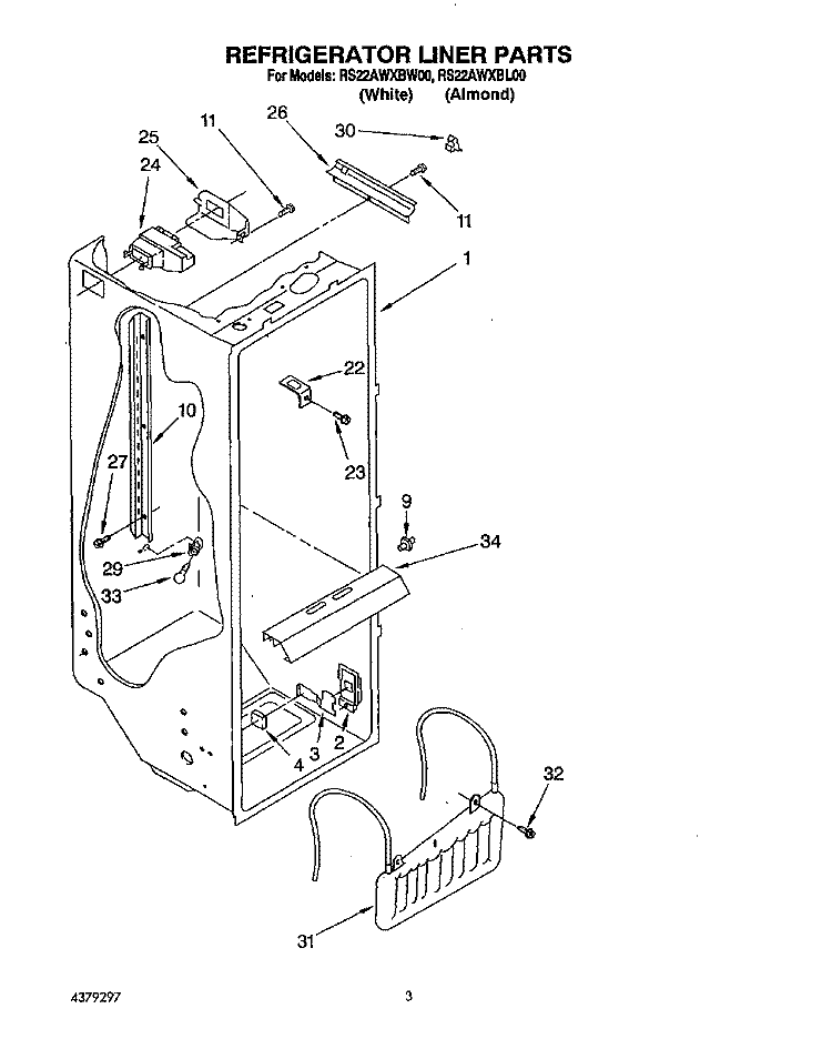 REFRIGERATOR LINER Diagram and Parts List for RS22AWXBL00  Roper Refrigerator
