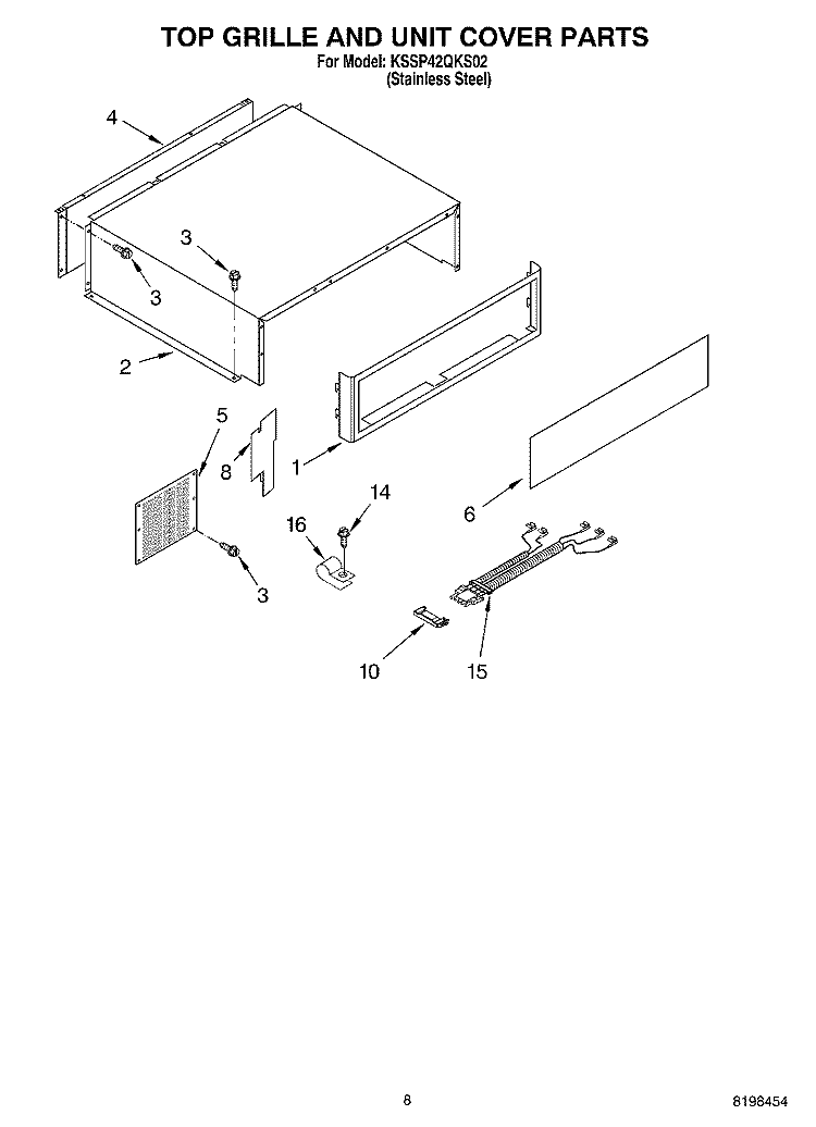 TOP GRILLE AND UNIT COVER PARTS Diagram and Parts List for KSSP42QKS02  KitchenAid Refrigerator