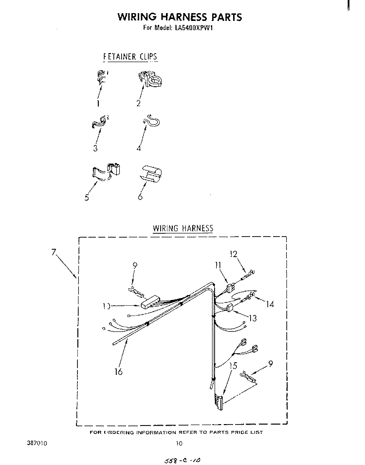 WIRING HARNESS Diagram and Parts List for LA5400XPW1  Whirlpool Washer