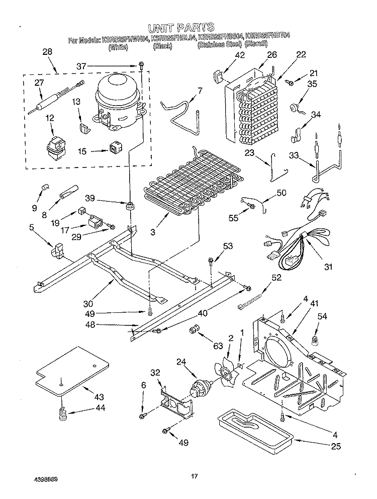 UNIT Diagram and Parts List for KSRB25FHBL04  KitchenAid Refrigerator