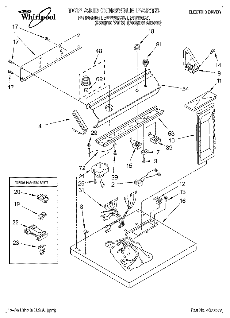 SECTION Diagram and Parts List for LEV6634DZ1  Whirlpool Dryer