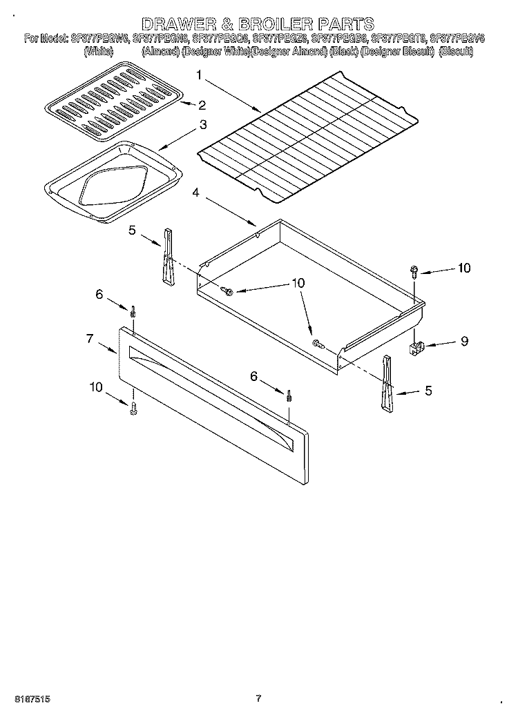 DRAWER & BROILER Diagram and Parts List for SF377PEGT6  Whirlpool Range