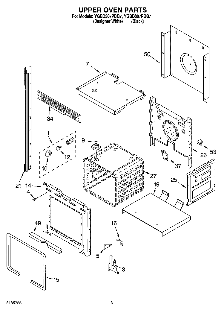 UPPER OVEN PARTS Diagram and Parts List for YGBD307PDQ7  Whirlpool Wall Oven