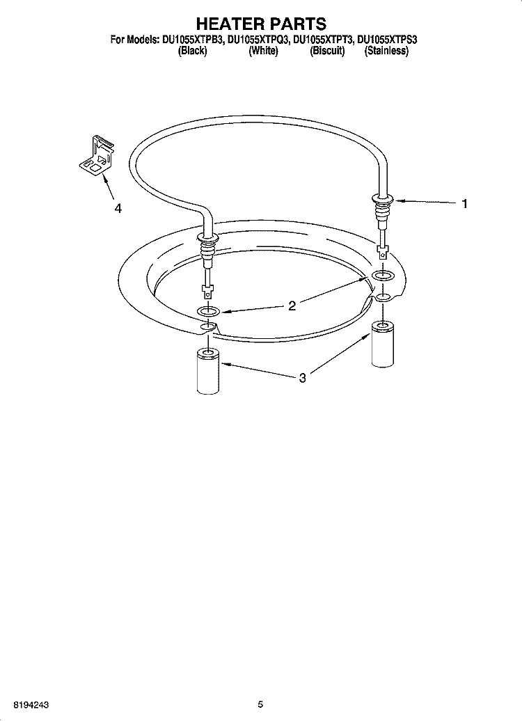HEATER PARTS Diagram and Parts List for DU1055XTPS3  Whirlpool Dishwasher