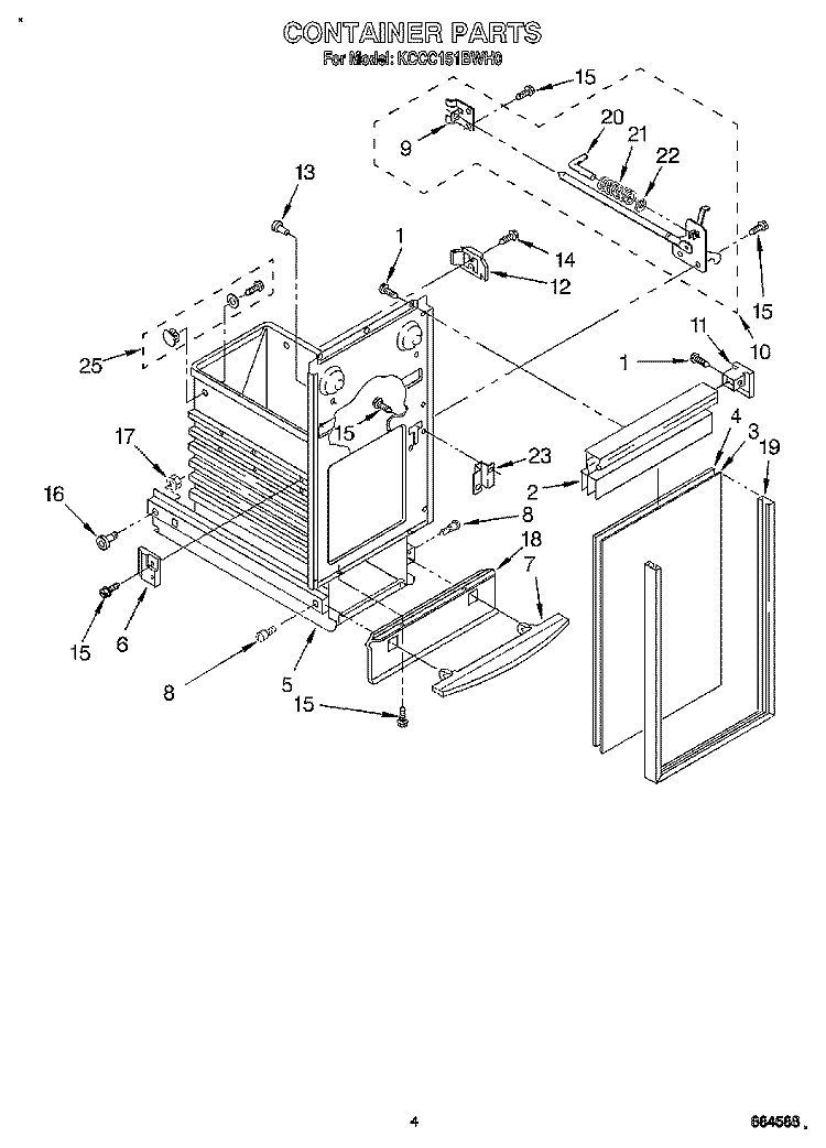 CONTAINER Diagram and Parts List for KCCC151BWH0  KitchenAid Trash Compactor
