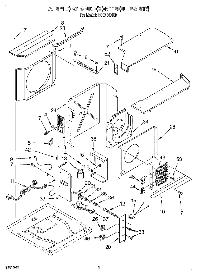 AIR FLOW AND CONTROL Diagram and Parts List for ACE184XH0  Whirlpool Air Conditioner