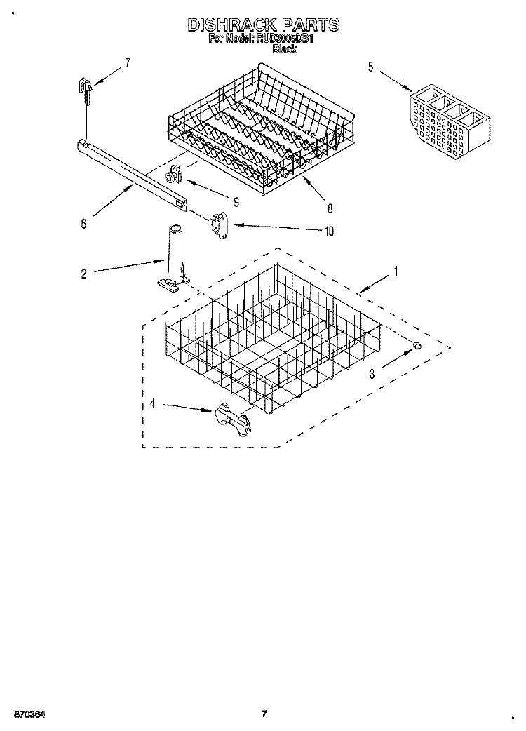 DISHRACK Diagram and Parts List for RUD3006DB1  Roper Dishwasher