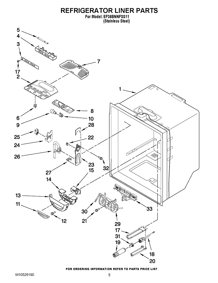 REFRIGERATOR LINER PARTS Diagram and Parts List for EF36BNNFSS11  Whirlpool Refrigerator