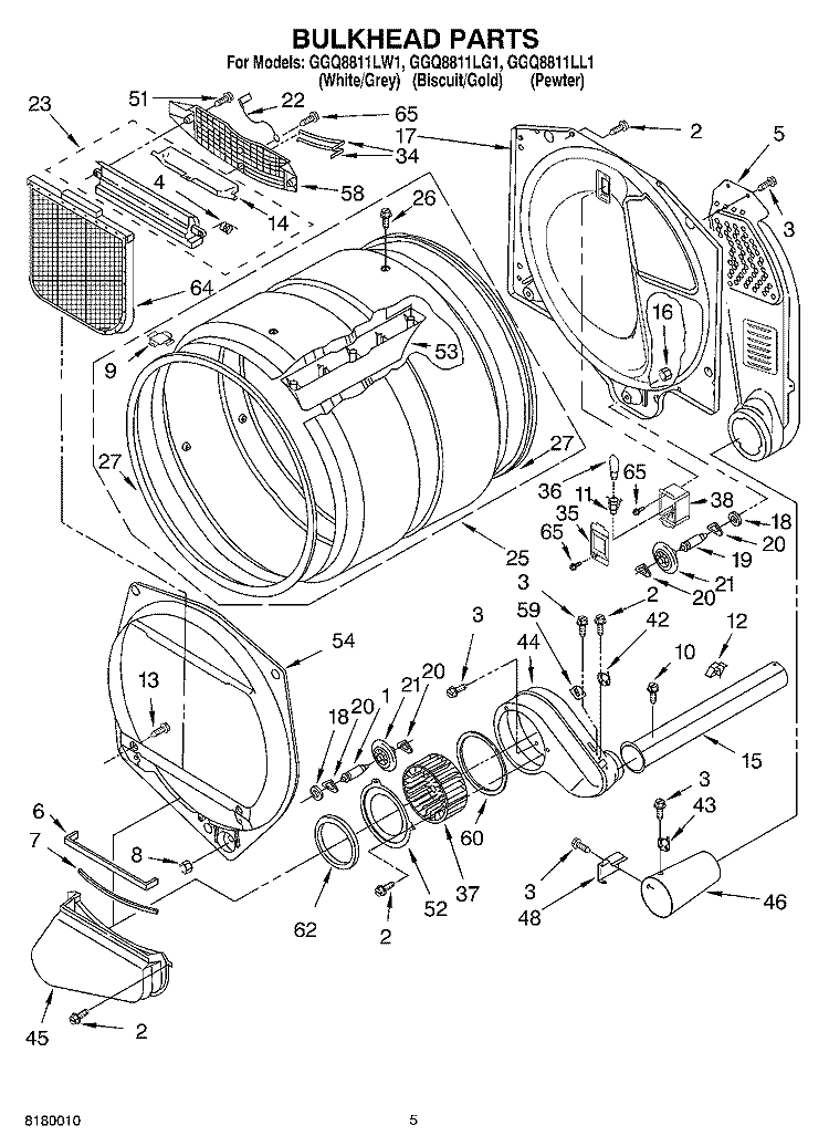 BULKHEAD PARTS Diagram and Parts List for GGQ8811LW1  Whirlpool Dryer