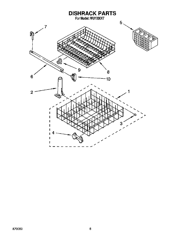 DISHRACK Diagram and Parts List for WU1000X7  Roper Dishwasher