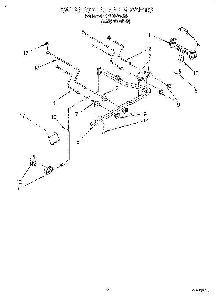 COOKTOP BURNER Diagram and Parts List for SF310PEAQ4  Whirlpool Range