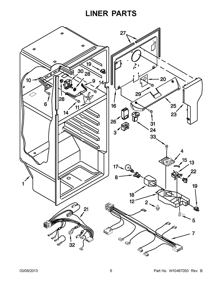 LINER PARTS Diagram and Parts List for W8TXNGMWQ03  Whirlpool Refrigerator