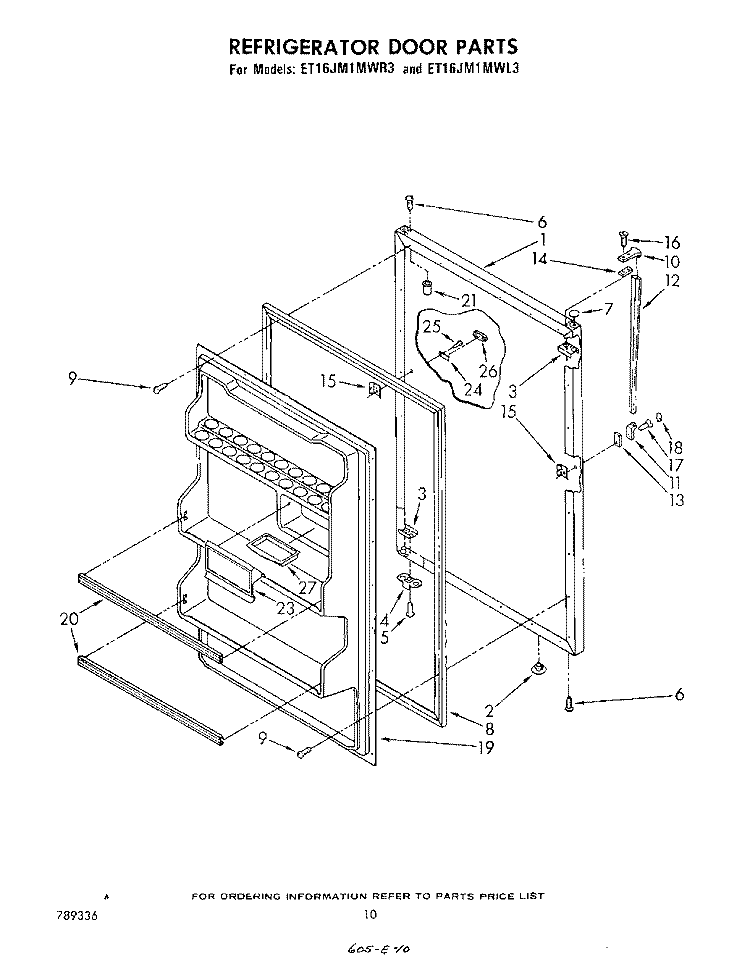 REFRIGERATOR DOOR Diagram and Parts List for ET16JM1MWR3  Whirlpool Refrigerator