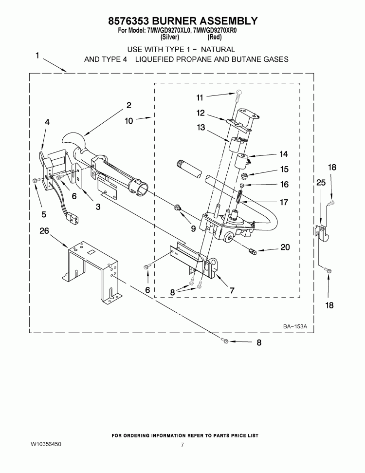8576353 BURNER ASSEMBLY Diagram and Parts List for 7MWGD9270XL0  Whirlpool Dryer