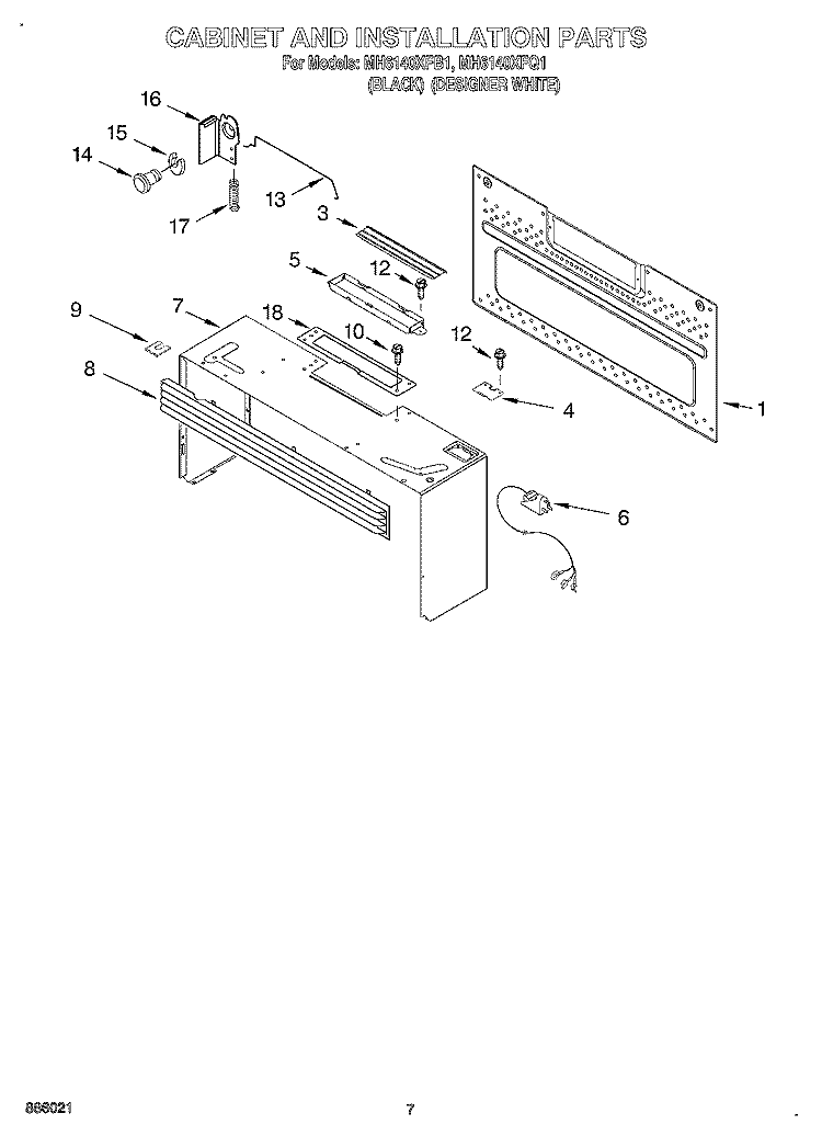 CABINET AND INSTALLATION Diagram and Parts List for MH6140XFB1  Whirlpool Microwave