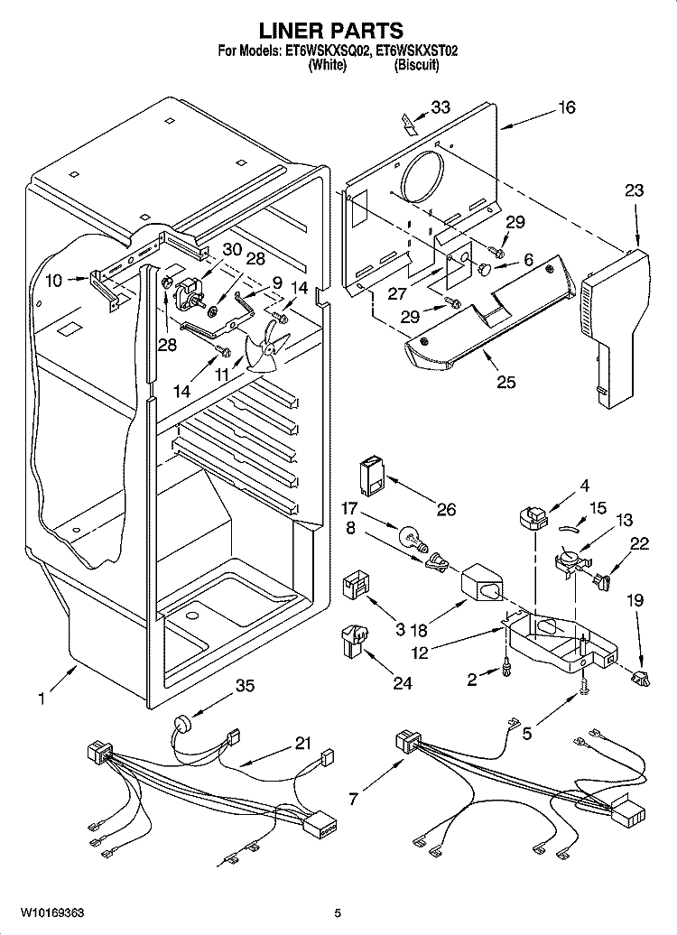 LINER PARTS Diagram and Parts List for ET6WSKXST02  Whirlpool Refrigerator