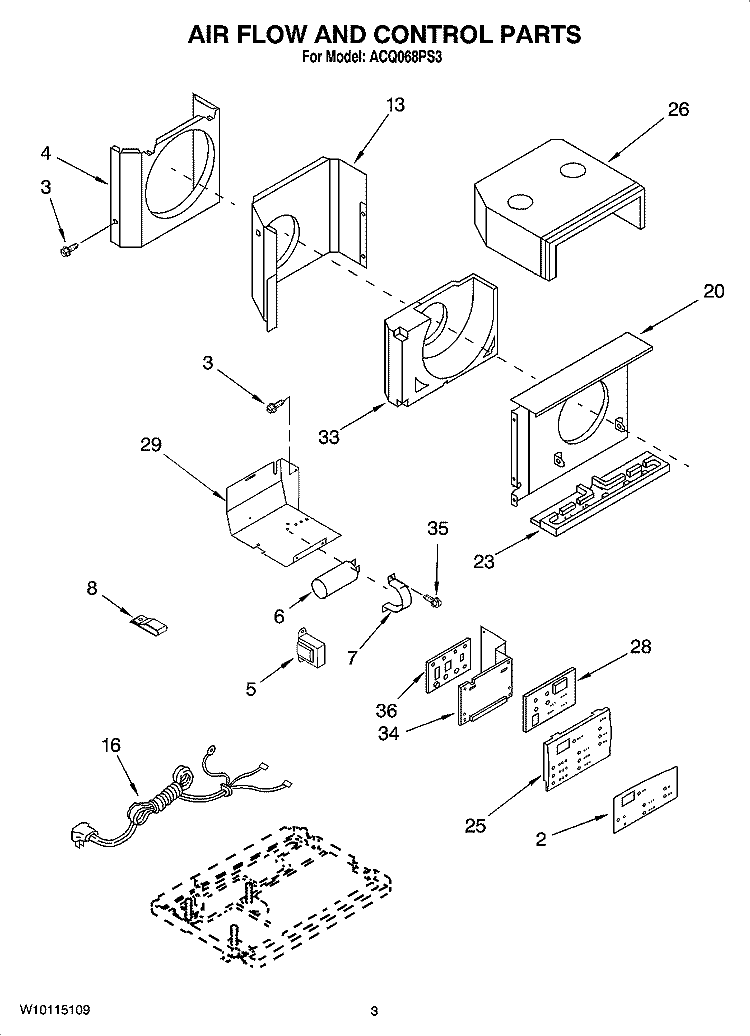 AIR FLOW AND CONTROL PARTS Diagram and Parts List for ACQ068PS3  Whirlpool Air Conditioner