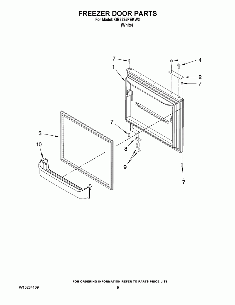 FREEZER DOOR PARTS Diagram and Parts List for GB2225PEKW3  Whirlpool Refrigerator