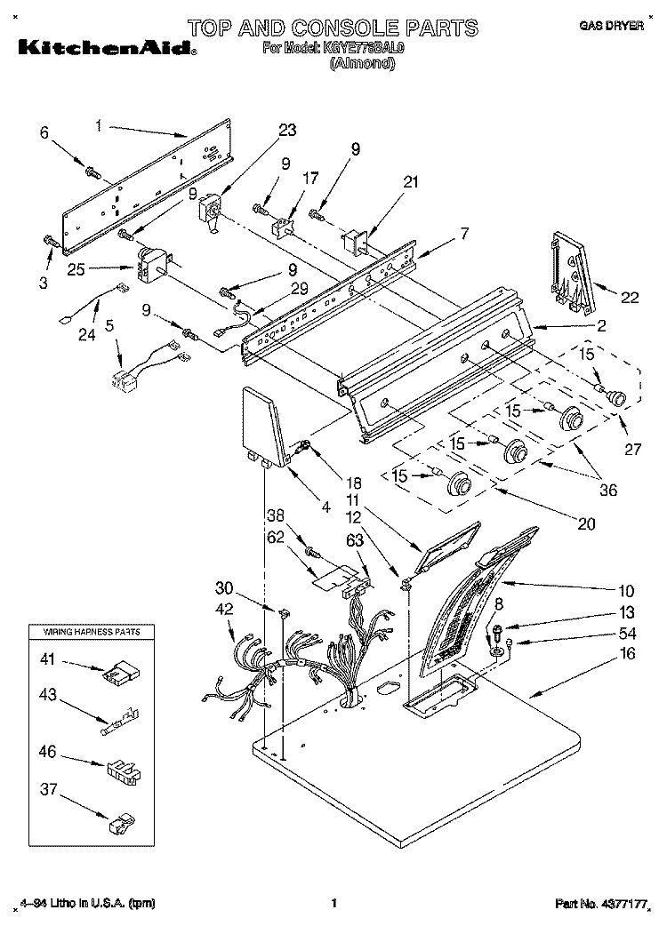 TOP AND CONSOLE, LIT/OPTIONAL Diagram and Parts List for KGYE778BAL0  KitchenAid Dryer