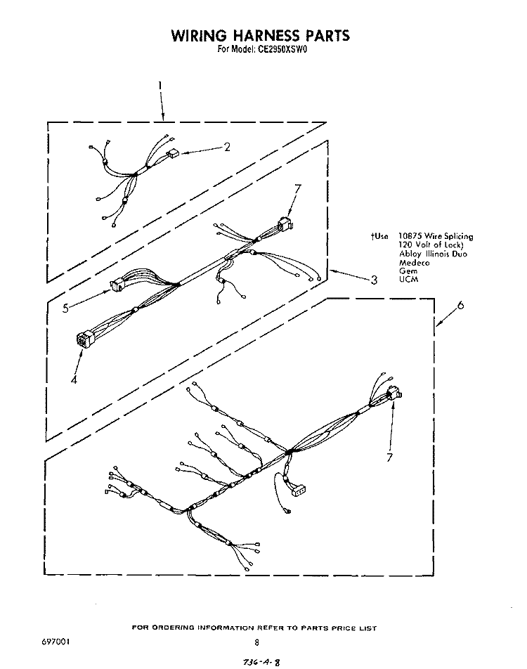 WIRING HARNESS Diagram and Parts List for CE2950XSW0  Whirlpool Dryer