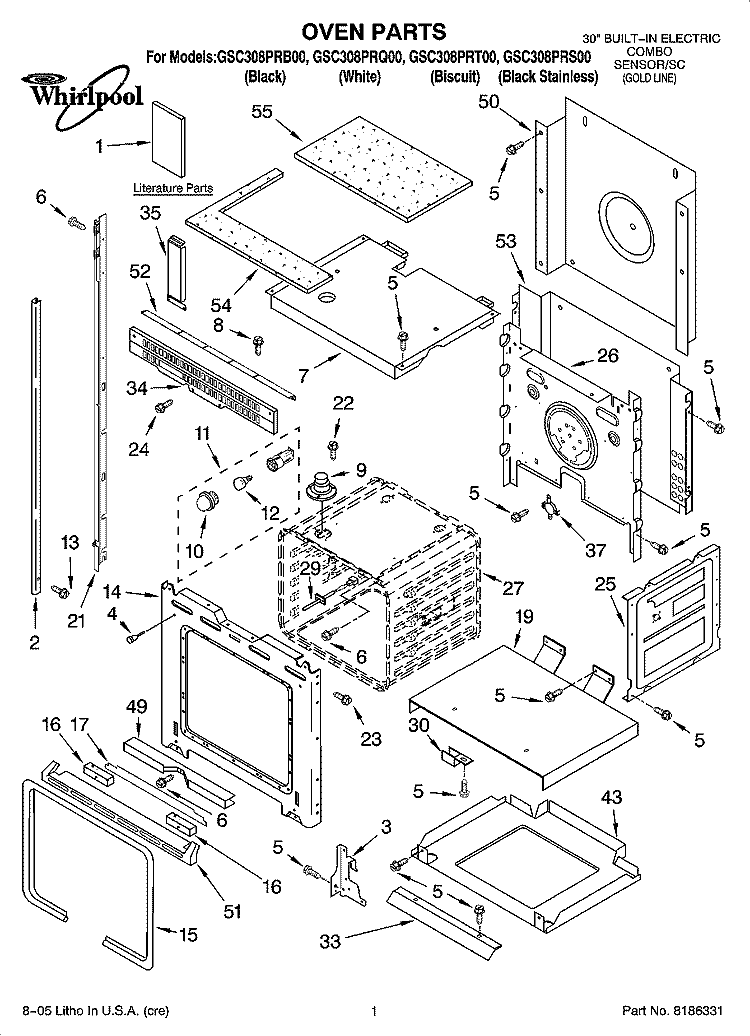 OVEN PARTS Diagram and Parts List for GSC308PRS00  Whirlpool Microwave Oven Combo
