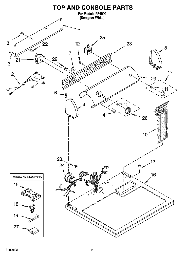 TOP AND CONSOLE PARTS Diagram and Parts List for IP84000  Inglis Dryer