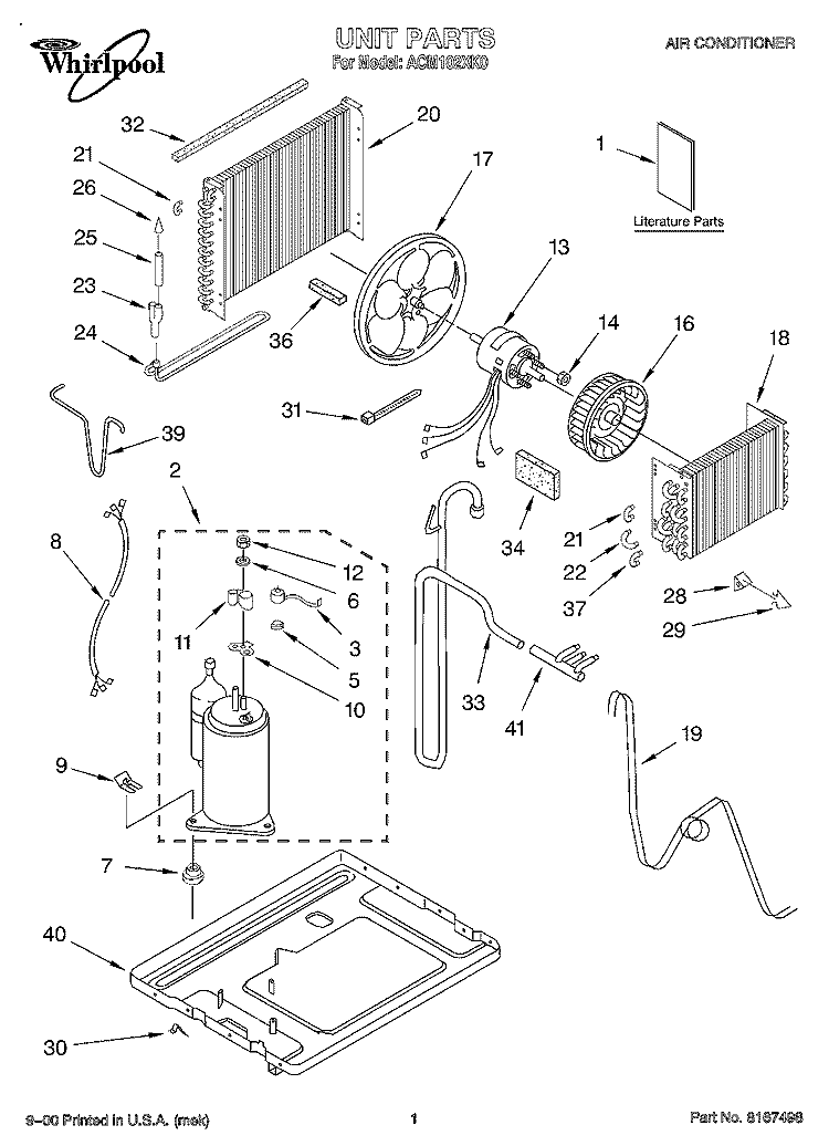 UNIT, LITERATURE Diagram and Parts List for ACM102XK0  Whirlpool Air Conditioner