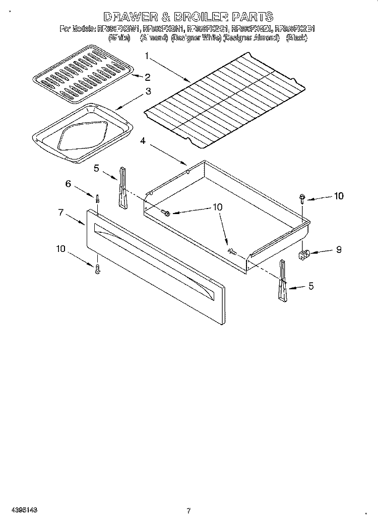 DRAWER AND BROILER, OPTIONAL Diagram and Parts List for RF386PXGN1  Whirlpool Range
