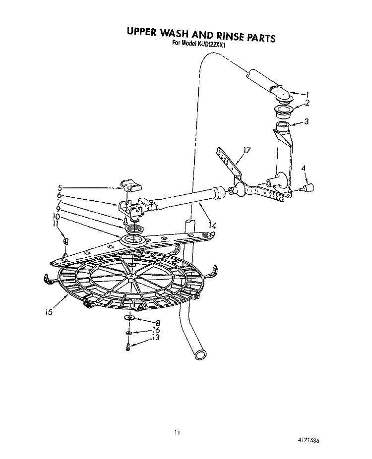 UPPER WASH AND RINSE Diagram and Parts List for KUDI22XX1  KitchenAid Dishwasher