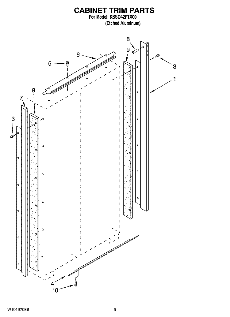 CABINET TRIM PARTS Diagram and Parts List for KSSO42FTX00  KitchenAid Refrigerator