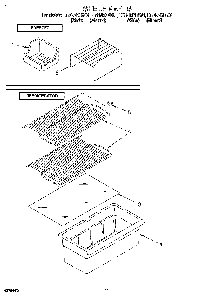 SHELF Diagram and Parts List for ET14JMYDW01  Whirlpool Refrigerator