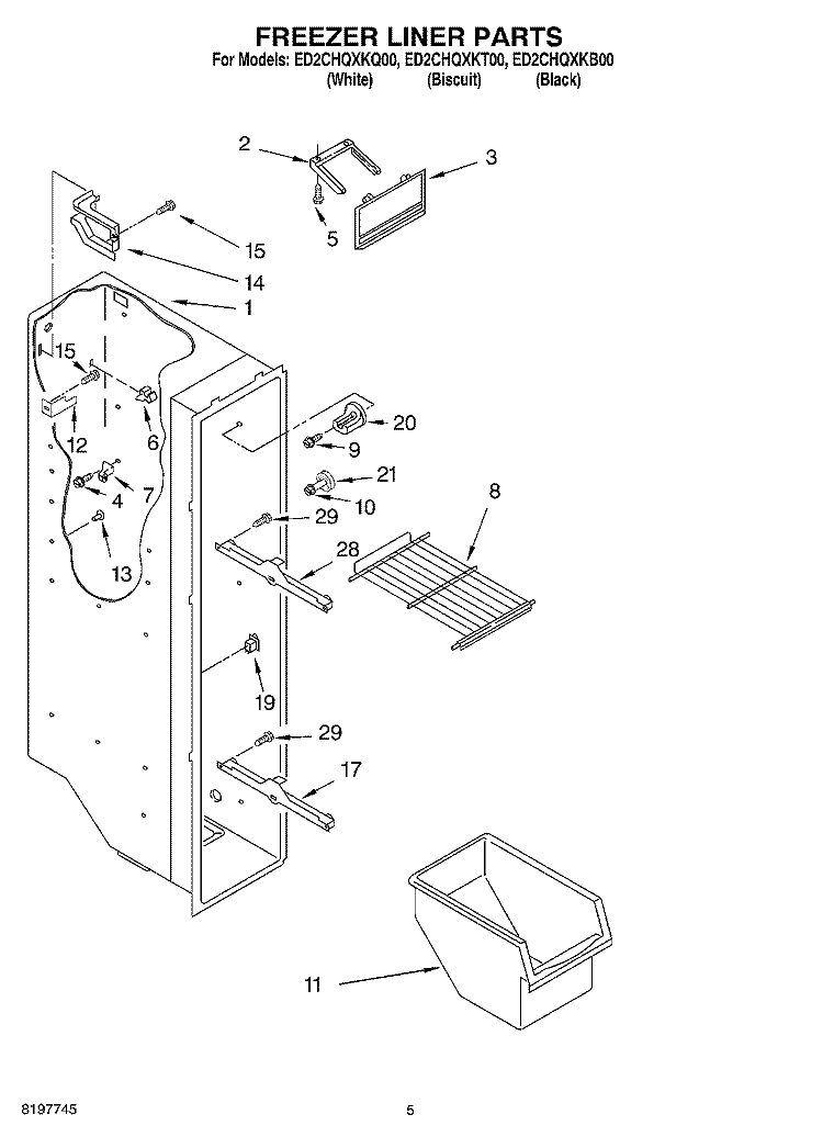 FREEZER LINER Diagram and Parts List for ED2CHQXKQ00  Whirlpool Refrigerator