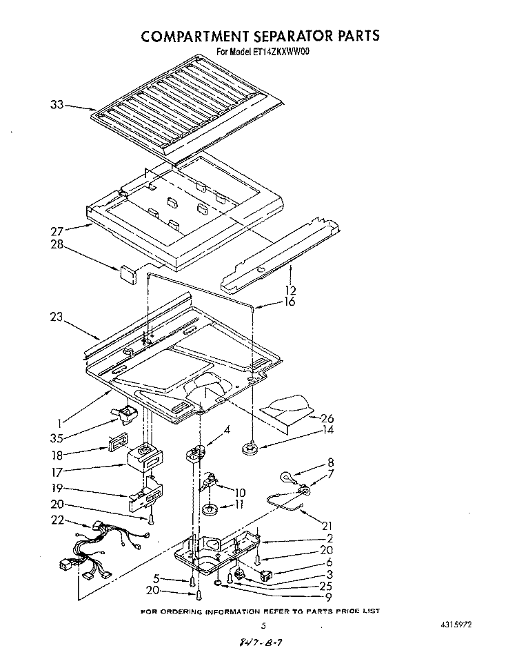 COMPARTMENT SEPARATOR Diagram and Parts List for ET14ZKXWN00  Whirlpool Refrigerator