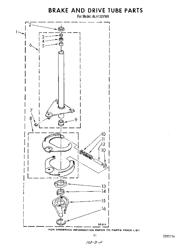 BRAKE AND DRIVE TUBE Diagram and Parts List for AL4132VW0  Whirlpool Washer