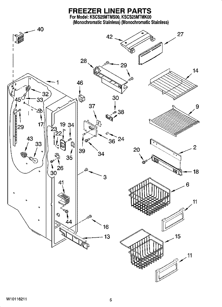 FREEZER LINER PARTS Diagram and Parts List for KSCS25MTMS00  KitchenAid Refrigerator