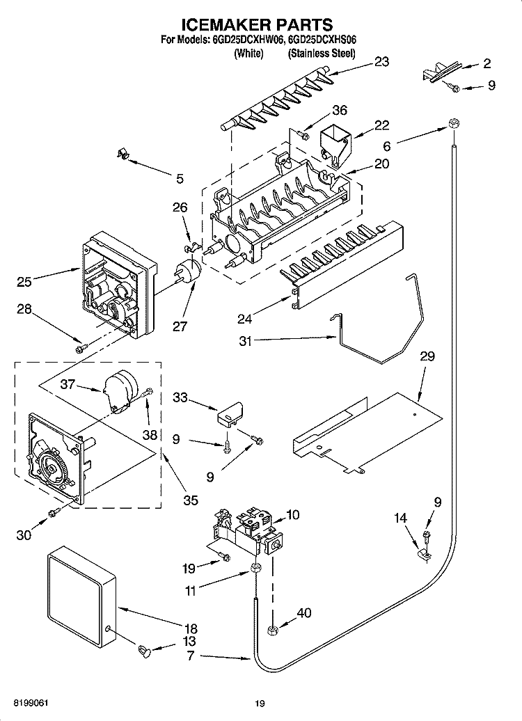 ICEMAKER PARTS, PARTS NOT ILLUSTRATED Diagram and Parts List for 6GD25DCXHS06  Whirlpool Refrigerator
