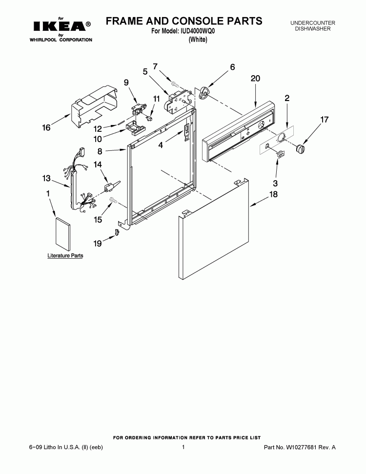 FRAME AND CONSOLE PARTS Diagram and Parts List for IUD4000WQ0  Whirlpool Dishwasher