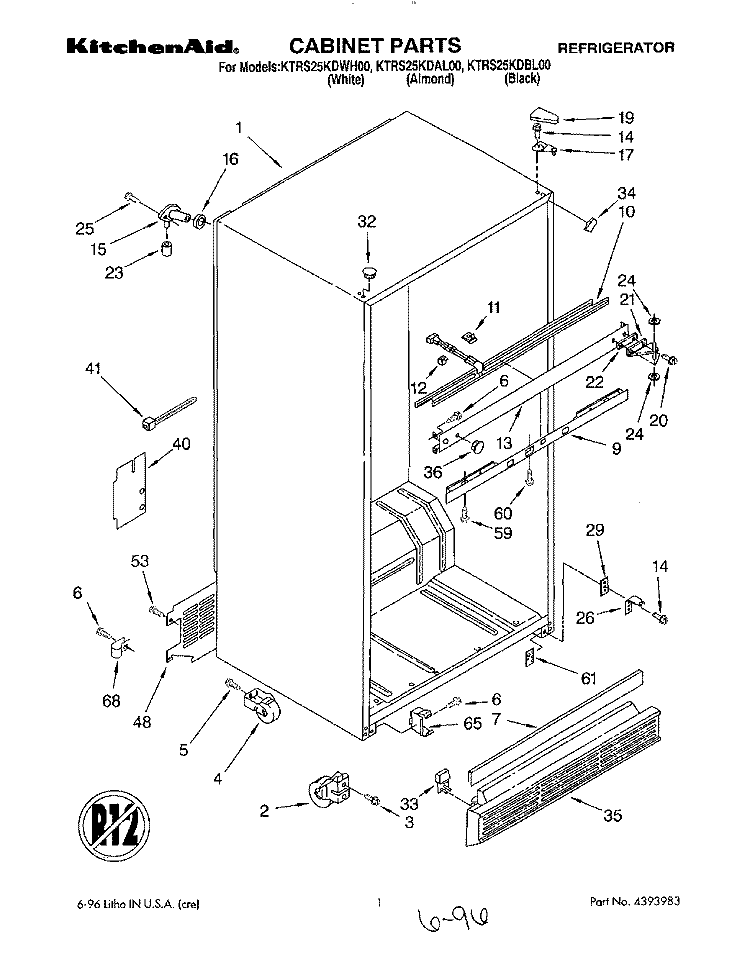 CABINET Diagram and Parts List for KTRS25KDBL00  KitchenAid Refrigerator