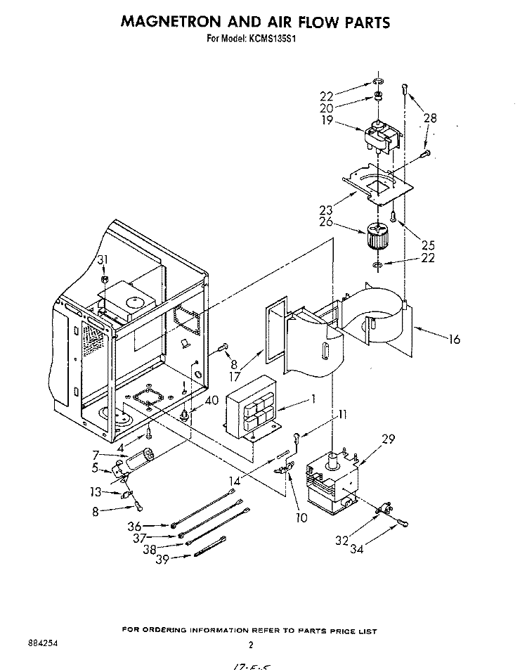 MAGNETRON AND AIR FLOW Diagram and Parts List for KCMS135S1  KitchenAid Microwave