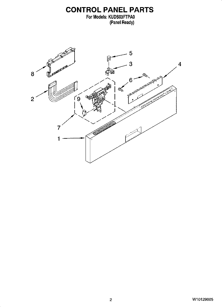 CONTROL PANEL PARTS Diagram and Parts List for KUDS03FTPA0  KitchenAid Dishwasher